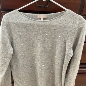Gray wool sweater with white/dark gray dots, made in Italy.